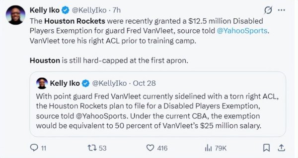 火箭请求1250万伤病特例：队内7东说念主拔除往返法规 斯通入辖下手声势小补强